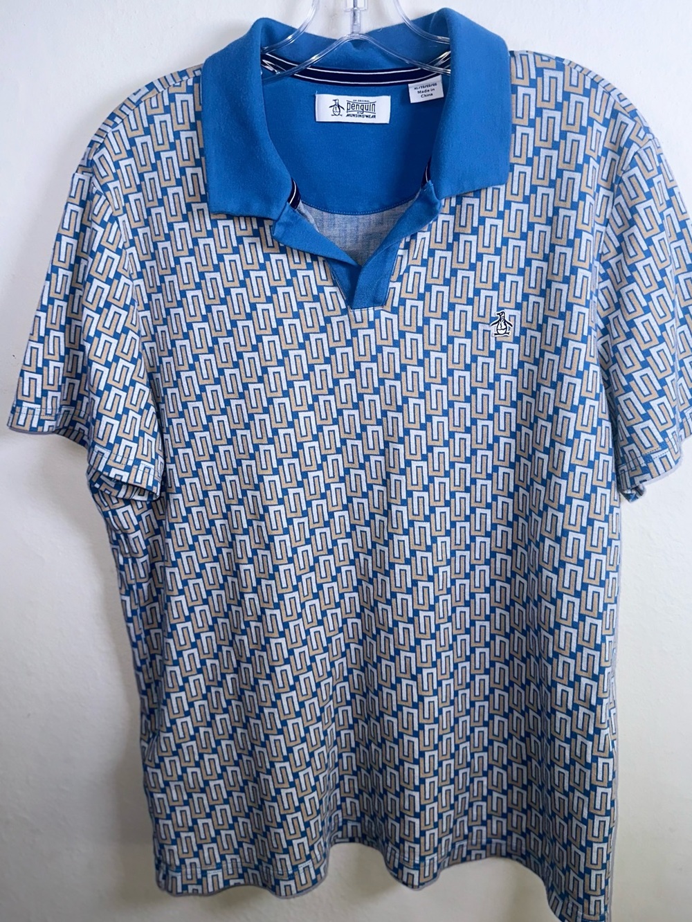 Original Penguin Blue Patterned Polo with Geometric Print
